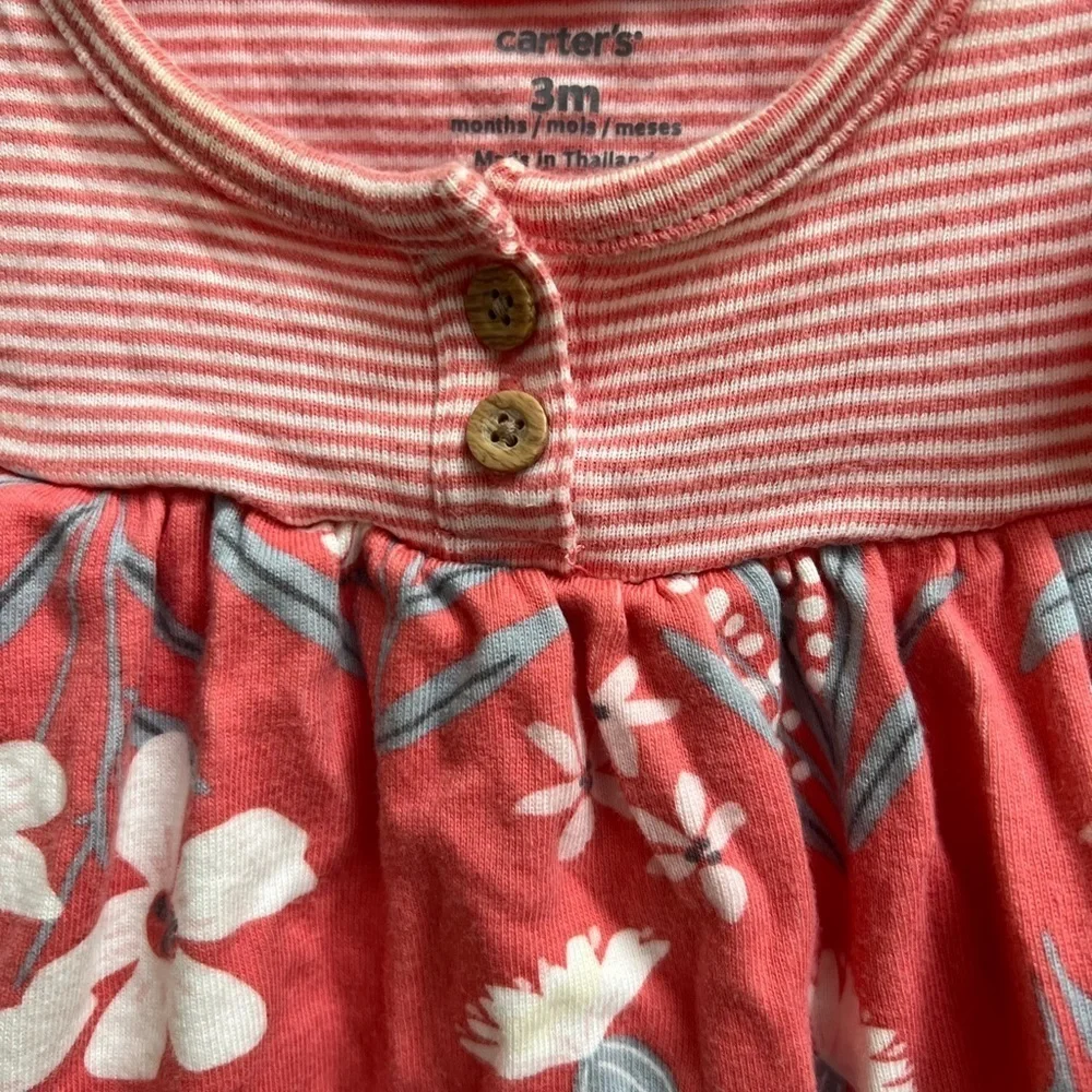 Carter’s 3M Red Stripe and Floral Onesie Girl Dress